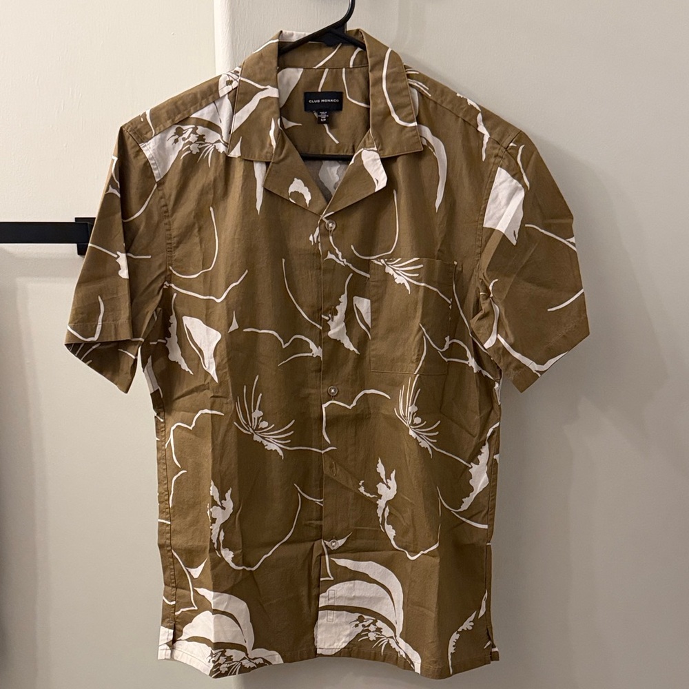 Club Monaco Brown and White Floral Casual Shirt